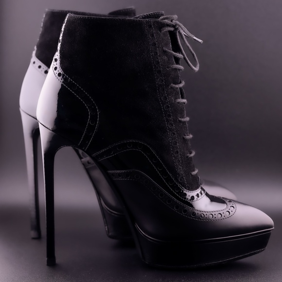 Yves Saint Laurent Janis Oxford Leather Suede Lace up Ankle Boots - Picture 3 of 8